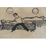 Isobel Atterbury HEATH (British 1907-1989) Man Beside a Sleeping Figure, Felt pen on paper,