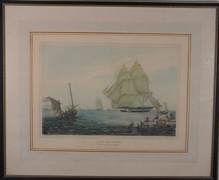 Joseph CARTWRIGHT (British 1789-1829) Light Air of Wind, - Frigate coming into Harbour, Coloured - Image 2 of 6