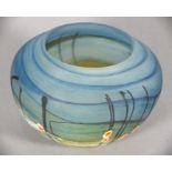 Norman Stewart CLARKE (British b. 1944) glass vase, sea and dunes, engraved signature to base, 3.25"