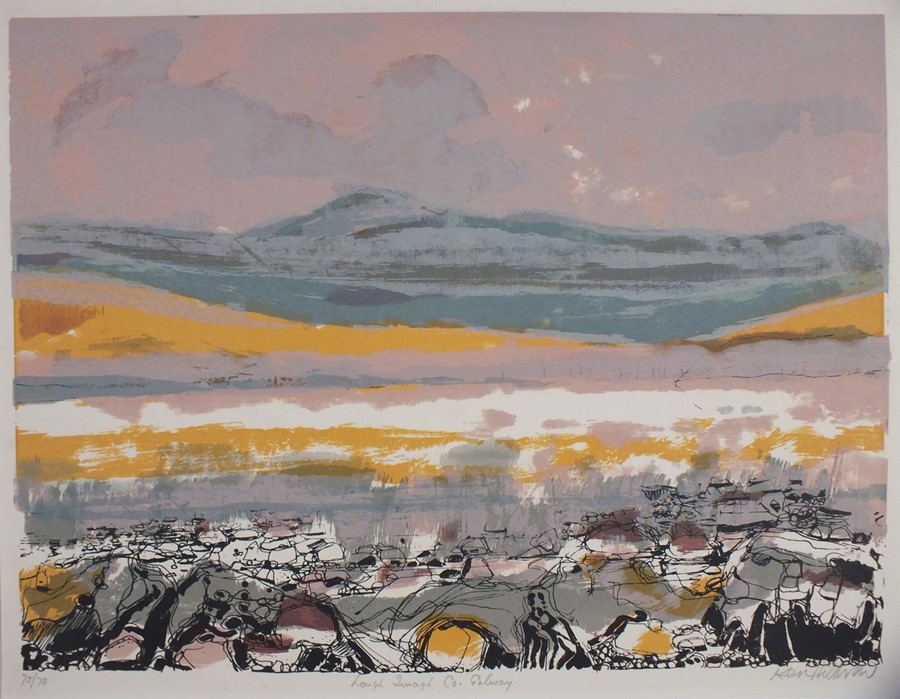 Ken HILDREW (British b. 1934) Lough Inagh Co. Galway, Colour engraving, Signed, titled and