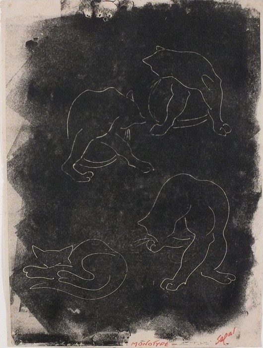 Hyman SEGAL (British 1914-2004) Four Cats, Monoype, Signed lower right, 10.25" x 8" (26cm x 20cm)