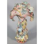 20th Century pottery vase multicoloured marbled glaze of an abstract form, 13.75" (35cm) high,