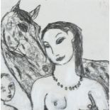 Janet LYNCH (British b, 1938) Woman with a Horse - She was Happy, Mono print, Signed and dated '12