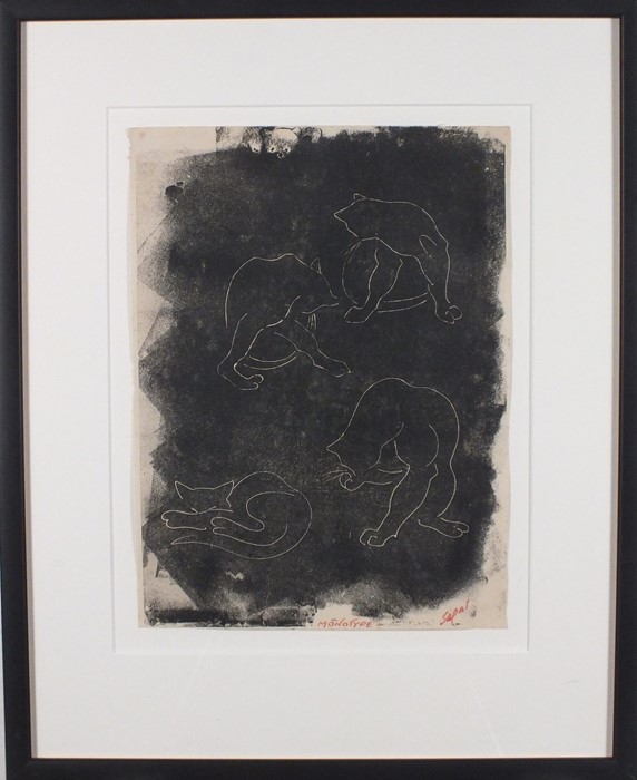 Hyman SEGAL (British 1914-2004) Four Cats, Monoype, Signed lower right, 10.25" x 8" (26cm x 20cm) - Image 2 of 3