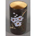 Marazion Pottery cylindrical vase, decorated with blue flowers, 5.5" (14cm) high, together with a