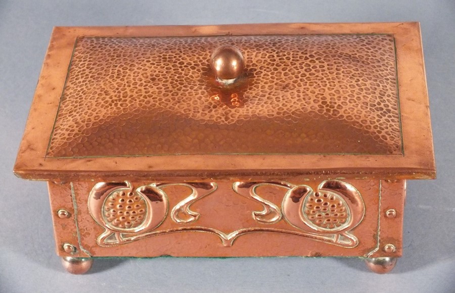 Hayle copper cigar box, by J & F Pool (catalogue number 8205), of rectangular form with planished - Image 3 of 4