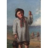 British 19th Century Young Boy with Mackerel, Oil on canvas, Signed with initials and dated 1872
