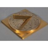 A brass sundial, calibrated for 30 degrees south, New Orleans, the engraved disc raised on a