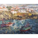 David GRIFFITHS (Welsh b. 1939) Fishing Boats Madeira, Oil on board, Signed lower left, 15.25" x