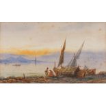 M MARTIN (British 19th/20th Century) Mediterranean Sunset, Watercolour, Signed lower right, 6.75"