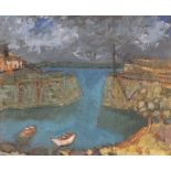 Adrian RYAN (British 1920-1998) Mousehole Harbour, Oil on paper, Signed lower right, label with