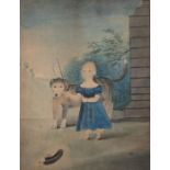 British 19th Century Naive School Young Boy with Dog, Watercolour, 10.25 x 8" (26cm x 20cm)