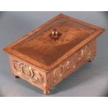 Hayle copper cigar box, by J & F Pool (catalogue number 8205), of rectangular form with planished