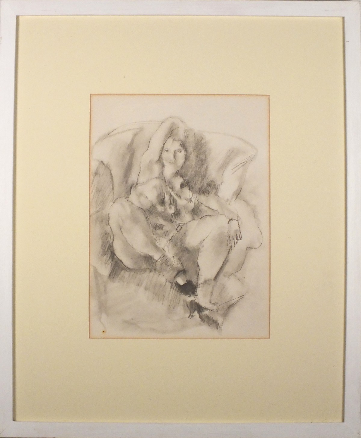 British 20th/21st Century Lady in an Armchair, Pencil on paper, Indistinctly signed and titled - Bild 2 aus 6