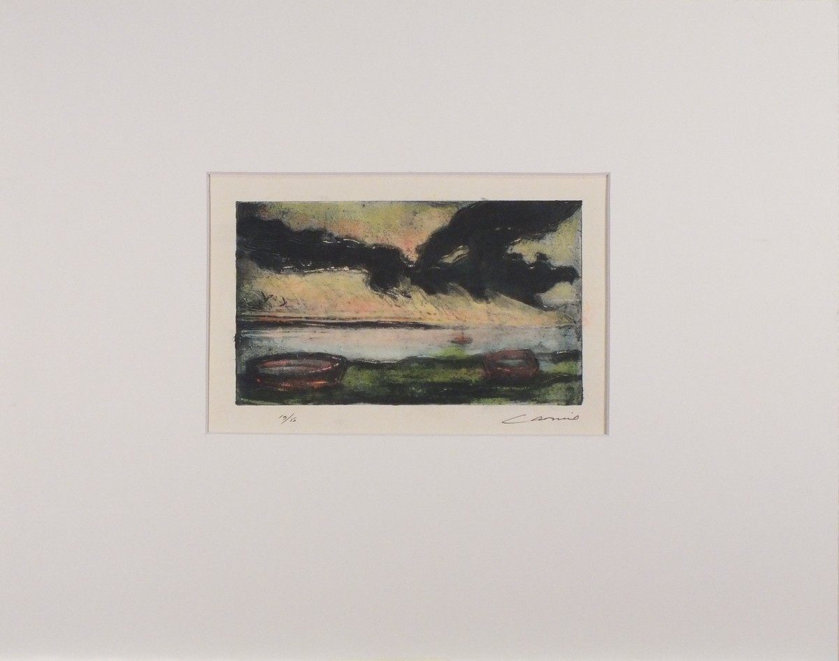 Ian LAURIE (British b. 1933) Resting Boats, Coloured etching, Signed lower right and numbered 19/50, - Image 2 of 2