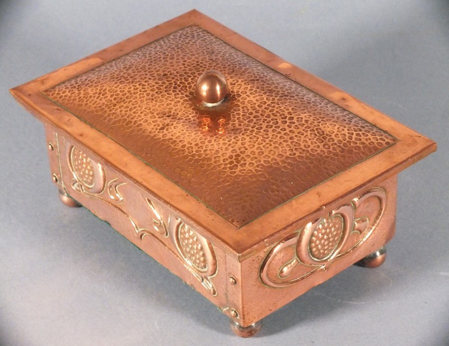 Hayle copper cigar box, by J & F Pool (catalogue number 8205), of rectangular form with planished - Image 2 of 4