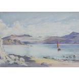 J M KINGSTON? (British 20th Century) Sailing Boat on a Loch, Watercolour, Indistinctly signed and