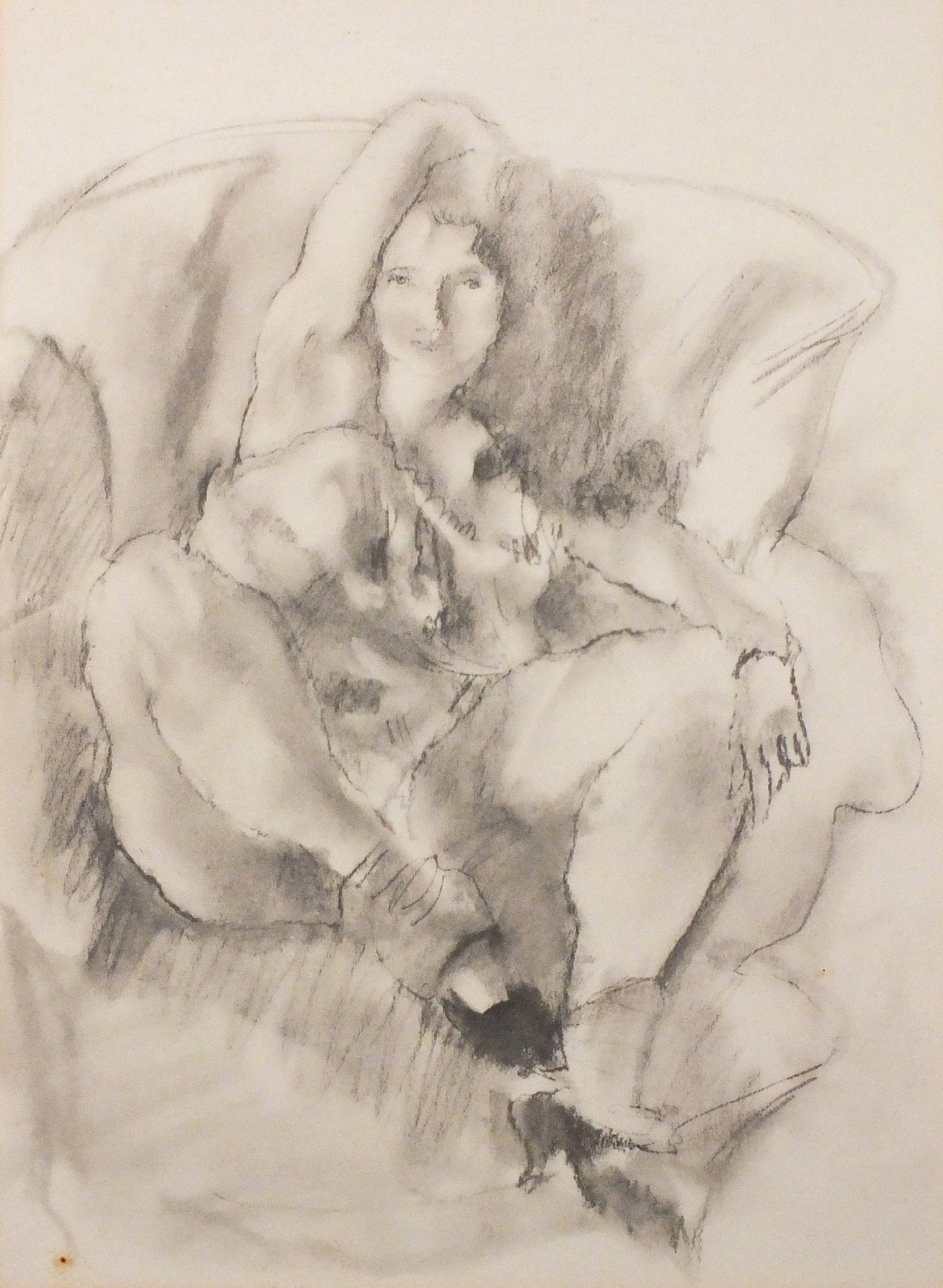 British 20th/21st Century Lady in an Armchair, Pencil on paper, Indistinctly signed and titled