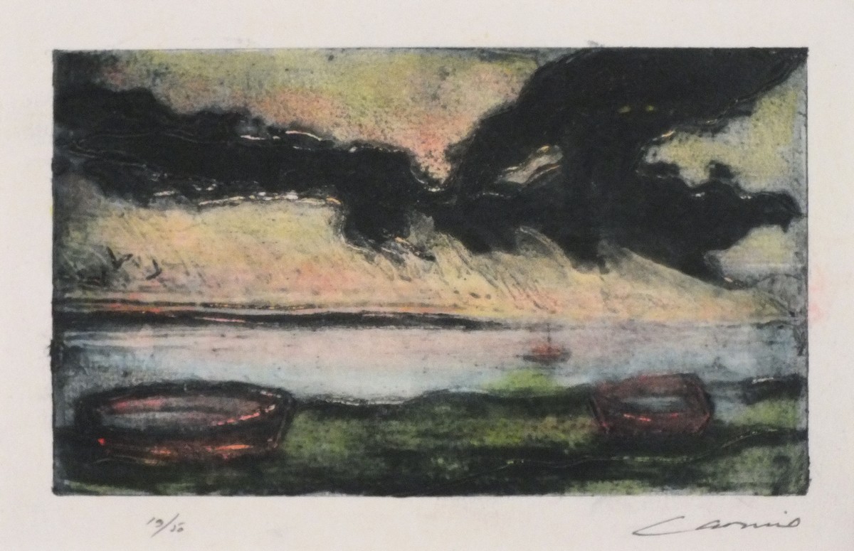 Ian LAURIE (British b. 1933) Resting Boats, Coloured etching, Signed lower right and numbered 19/50,