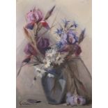 Beppe GRIMANI (Italian 1911-1998) Vase of Purple Flowers, Oil on canvas, Signed lower left,