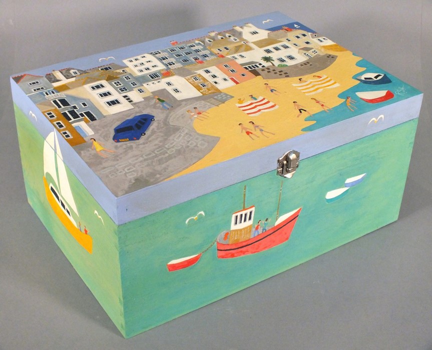 Richard LODEY (British b. 1950) St Ives Harbour, Painted box, Lid signed with initials lower