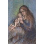 Joan RILEY (British 1920-2015) Mother and Child, Conte crayon and pastel, Signed lower right, signed