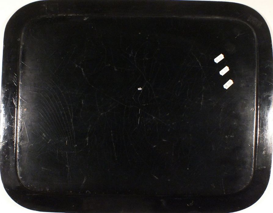 A late 19th Century papier mache tray, of dished rectangular form, the centre decorated with an - Image 2 of 2