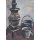 Bob VIGG (British 1932-2001) Pot-belly Stove, Oil on board, Signed lower left, 9.75" x 7" (25cm x