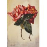 COLSTON (20th Century) Red Roses, Watercolour, Signed and dated '75 lower left, label verso with