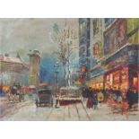 And** E*** French School 20th Century Parisian Street Scene, Oil on canvas, Indistinctly Signed