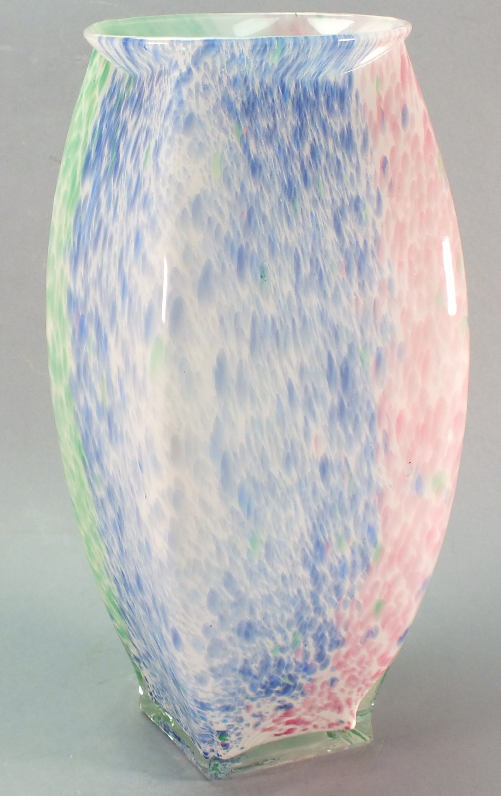 A Murano glass vase by LAVORAZIONE of square baluster form with a marbled blue, green and pink - Image 2 of 3