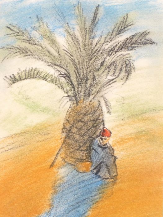 Hyman SEGAL (British 1914-2004) Bedouin Beneath a Palm, Coloured chalk and pencil, Artist label