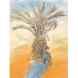 Hyman SEGAL (British 1914-2004) Bedouin Beneath a Palm, Coloured chalk and pencil, Artist label