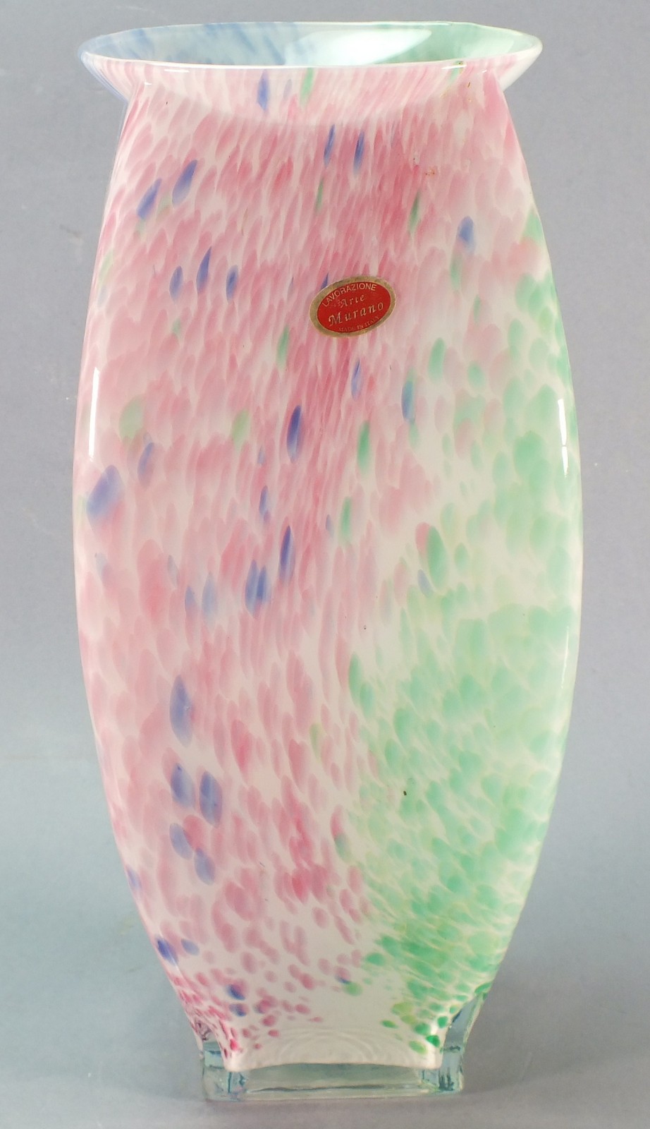 A Murano glass vase by LAVORAZIONE of square baluster form with a marbled blue, green and pink - Image 3 of 3