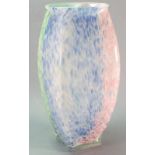 A Murano glass vase by LAVORAZIONE of square baluster form with a marbled blue, green and pink