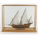 A 20th century table-top model of a Barbary pirate Xebec, the finely detailed model rigged with
