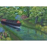 Rex O'DELL (British b. 1934) Barge on a Canal, Oil on board, Signed and dated 2021 lower right, 8" x