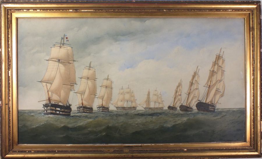 Charles TAYLOR (British fl. 1836-1871) A Squadron of Eight Ships of the Line Tacking - seven two- - Image 2 of 3