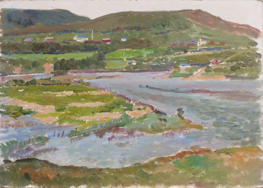Elizabeth Lamorna KERR (British 1904-1990) River Estuary, Oil on board, Signed by artist's