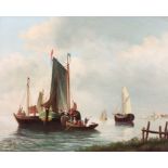 J KSUYHEN (20th Century Dutch School) Moored Vessels in a Canal, Oil on board, Signed lower left,