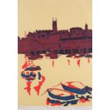 Diana WAYNE (British b. 1945) Penzance Harbour, Screen-print, Signed and titled in pencil lower