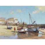 Vince PETERSON (British b. 1945) Vessels Low Tide St Ives, Oil on board, Signed lower left, artist's