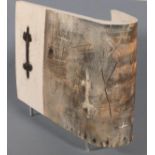 Cornish Contemporary Abstract, Un-glazed curved tile, incised and decorated in umber tones,