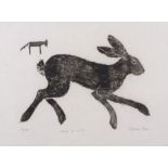 Peter FOX (British b. 1952) Hare and Wolf, Woodcut, Inscribed, signed and numbered 29/75, titled and