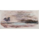 Merika SONNE (20th Century) Lone Tree in a Landscape, Watercolour, Signed lower right, 7.5" x 15.25"