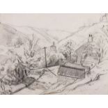 Hyman SEGAL (British 1914-2004) Cornish Mine in a Valley, Pencil on paper, Signed lower right, 6.75"