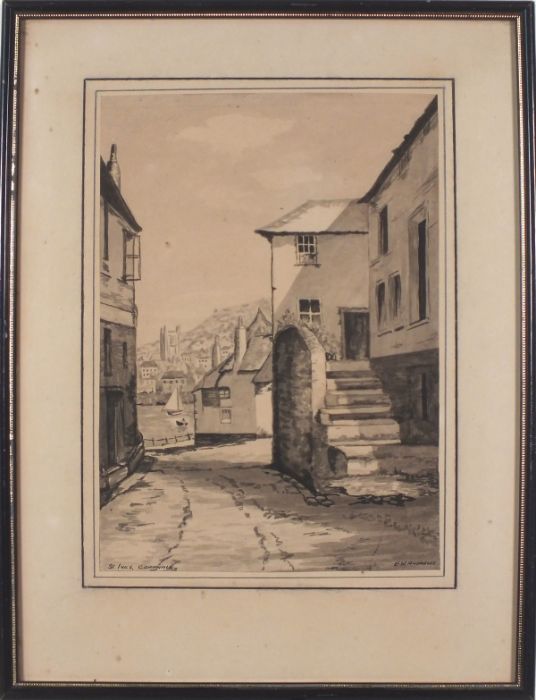 E W ANDREWS (British 20th Century) St Ives - Cornwall, Watercolour  - grisaille, Signed lower right, - Image 2 of 3