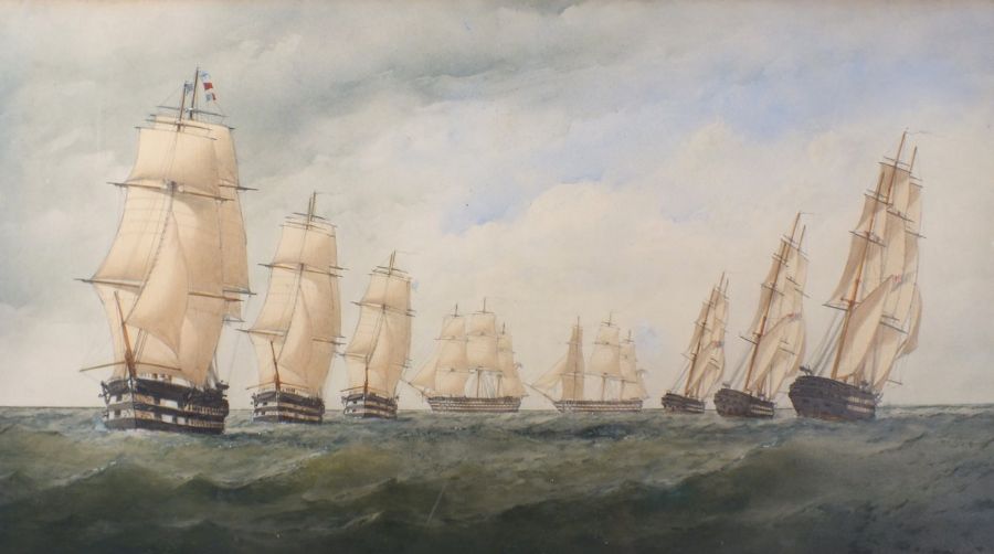 Charles TAYLOR (British fl. 1836-1871) A Squadron of Eight Ships of the Line Tacking - seven two-