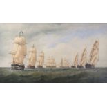 Charles TAYLOR (British fl. 1836-1871) A Squadron of Eight Ships of the Line Tacking - seven two-