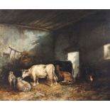 Late 19th Century Continental School Cattle in a Barn, Oil on board, 19.75" x 23.5" (50cm x 60cm)